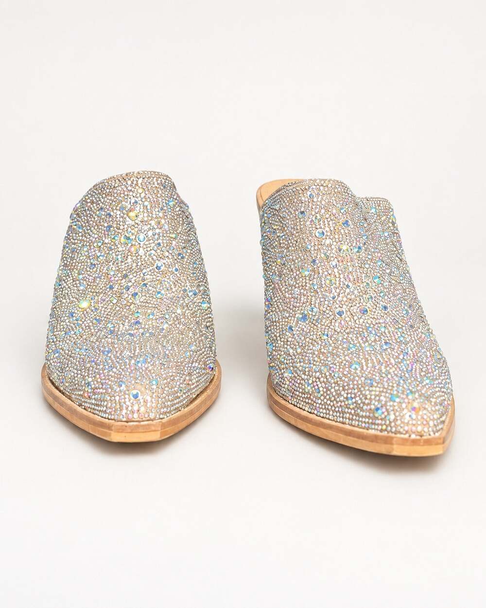 ARider Girl Rhinestone Western Mules 7.5 Silver AB Crystal Pointed Toe Heels